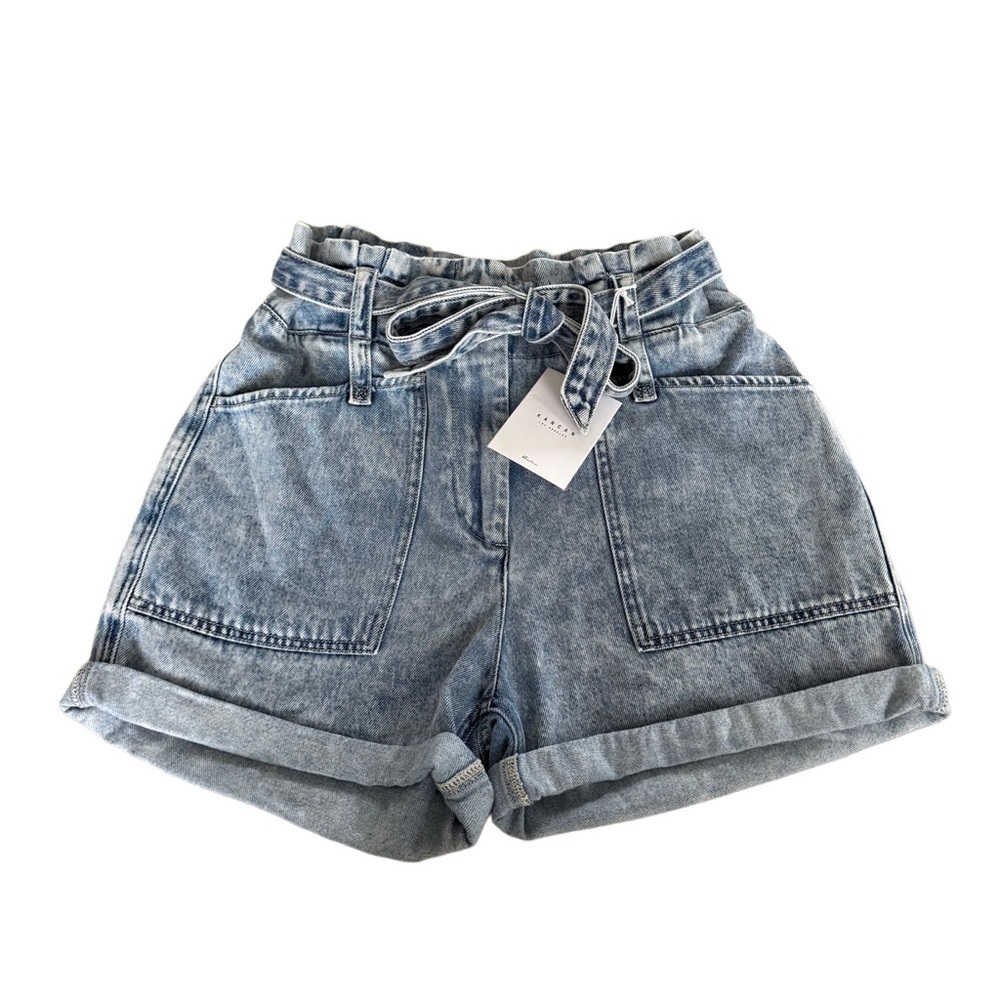 Light Wash Ultra High Rise Denim Cotton Jean Shorts Belted Waist Summer Classic